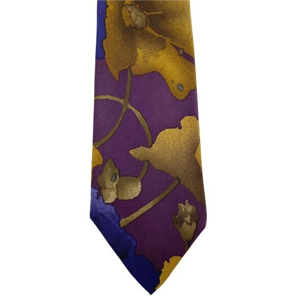 EDSOR KRONEN Mens Necktie Luxury Silk Tie Purple Watercolor Leaf Print - Picture 4 of 6